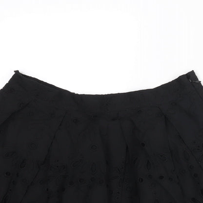 H&M Womens Black Cotton A-Line Skirt Size 10 Zip
