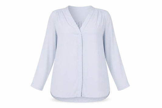 Front view of Autograph women’s blue polyester shift, size UK 14, v-neck button
