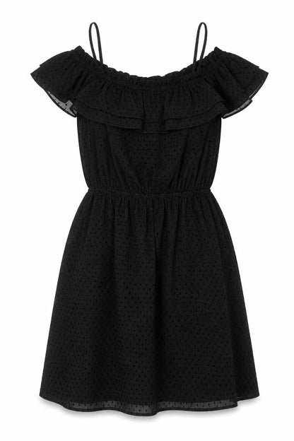 H&M Womens Black Polka Dot Polyester A-Line Size 8 Boat Neck Pullover - Cold Shoulder Frill