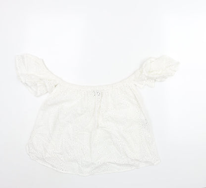 ASOS Womens White Cotton Basic Blouse Size 10 Off the Shoulder