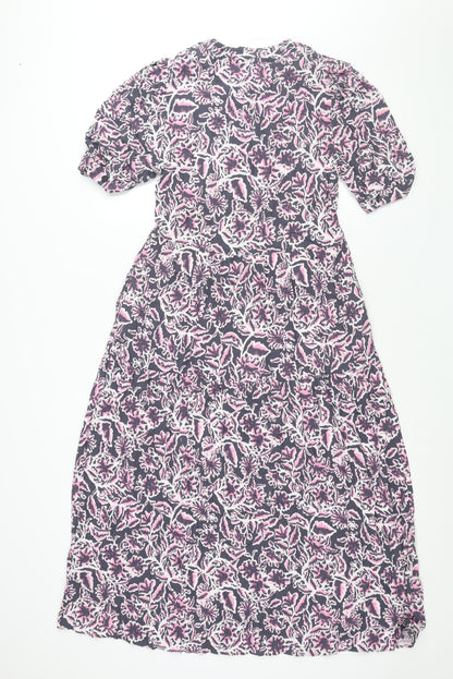 Marks and Womens Multicoloured Geometric Viscose Shift Size 6 Round Neck Button