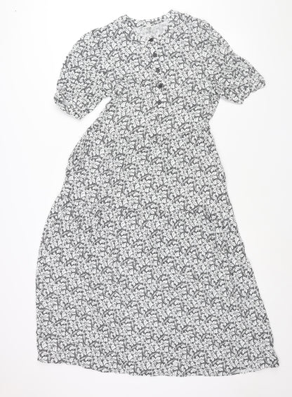 Marks and Spencer Womens Black Geometric Viscose Shift Size 6 Round Neck Button