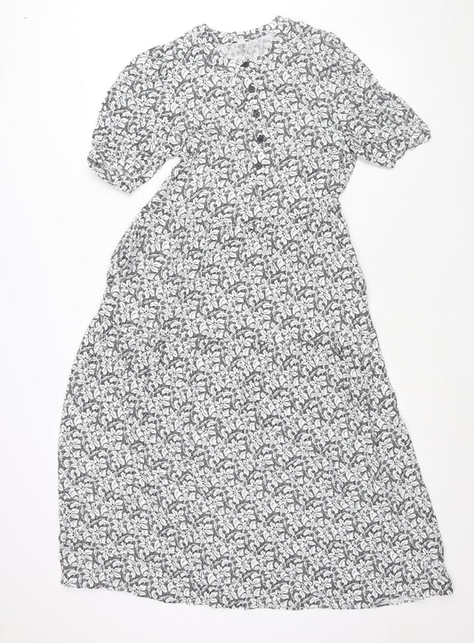 Marks and Spencer Womens Black Geometric Viscose Shift Size 6 Round Neck Button