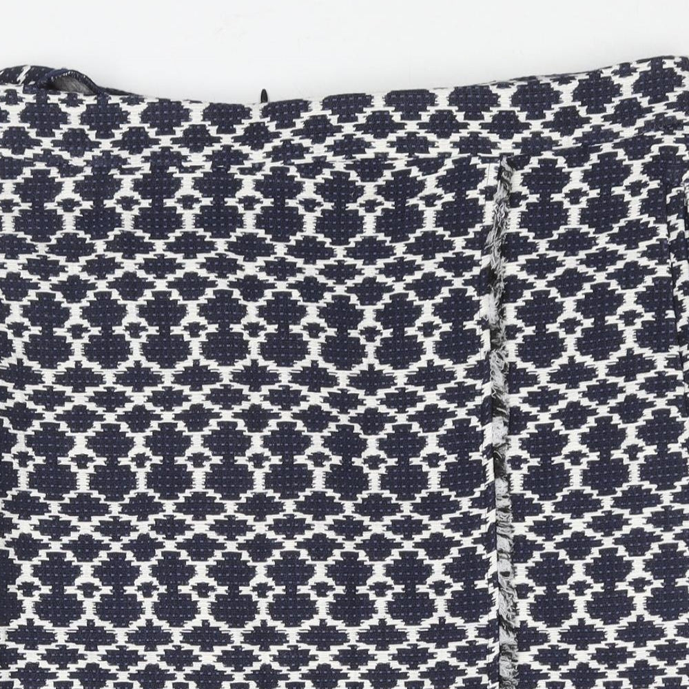 Marks and Spencer Womens Blue Geometric Cotton Straight & Pencil Skirt Size 18 Zip - Raw Edge