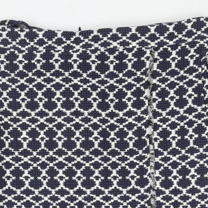 Marks and Spencer Womens Blue Geometric Cotton Straight & Pencil Skirt Size 18 Zip - Raw Edge