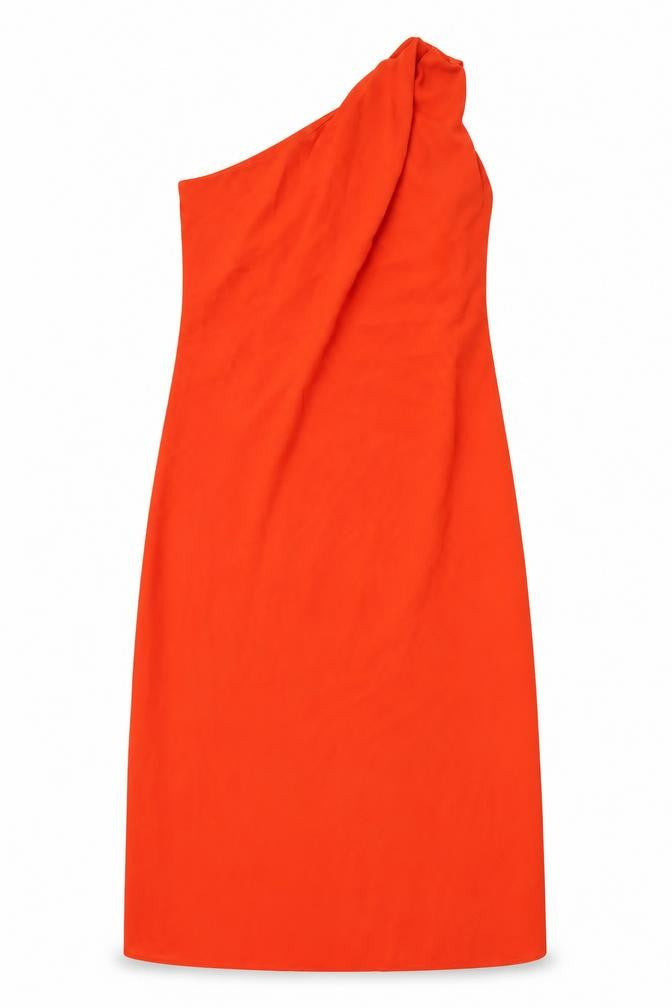 Marks and Spencer Womens Red Polyester Maxi Size 14 One Shoulder Zip
