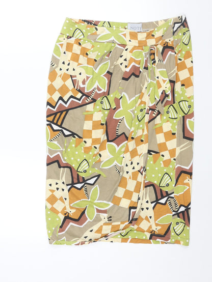 Noto Womens Multicoloured Geometric Cotton Straight & Pencil Skirt Size S - Wrap Style Tie Detail