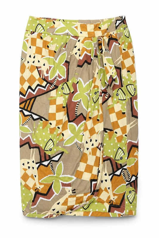 Noto Womens Multicoloured Geometric Cotton Straight & Pencil Skirt Size S - Wrap Style Tie Detail