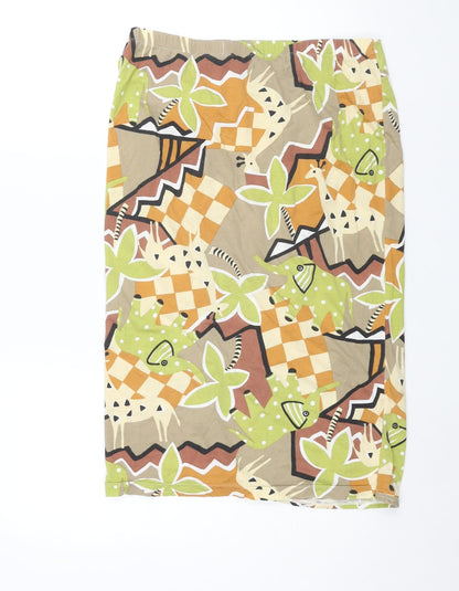Noto Womens Multicoloured Geometric Cotton Straight & Pencil Skirt Size S - Wrap Style Tie Detail