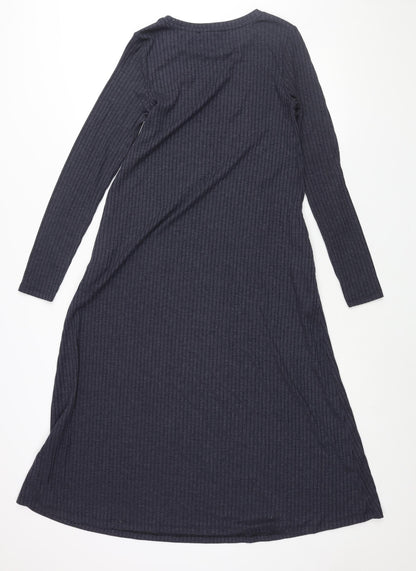 Marks and Spencer Womens Blue Polyester Shift Size 10 Round Neck Pullover - Ribbed