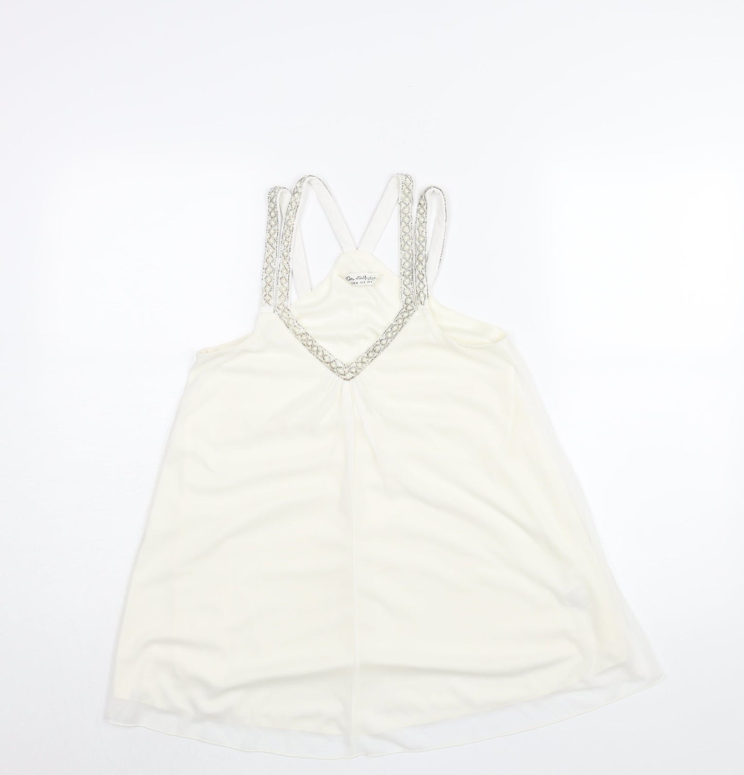 Miss Selfridge Womens Ivory Polyester Camisole Blouse Size 8 V-Neck - Pearl Beading Detail