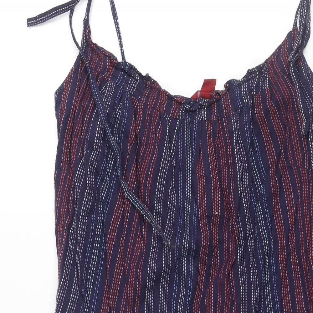 Monsoon Womens Blue Striped Cotton Shift Size 10 V-Neck Zip - Drawstring Tie