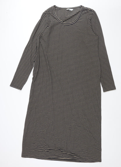 Marks and Spencer Womens Brown Striped Polyester Shift Size 20 Round Neck Pullover