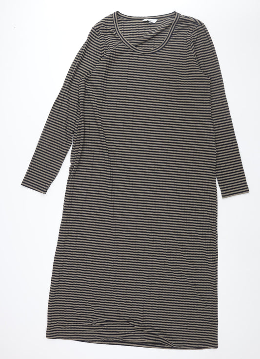 Marks and Spencer Womens Brown Striped Polyester Shift Size 20 Round Neck Pullover