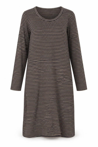 Marks and Spencer Womens Brown Striped Polyester Shift Size 20 Round Neck Pullover