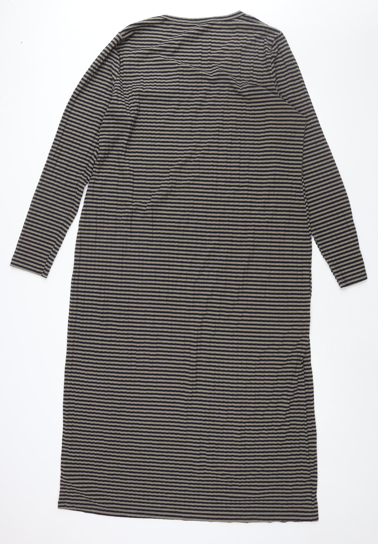 Marks and Spencer Womens Brown Striped Polyester Shift Size 20 Round Neck Pullover
