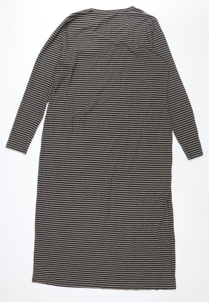 Marks and Spencer Womens Brown Striped Polyester Shift Size 20 Round Neck Pullover