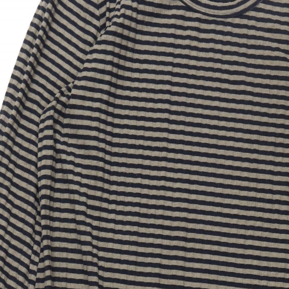 Marks and Spencer Womens Brown Striped Polyester Shift Size 20 Round Neck Pullover