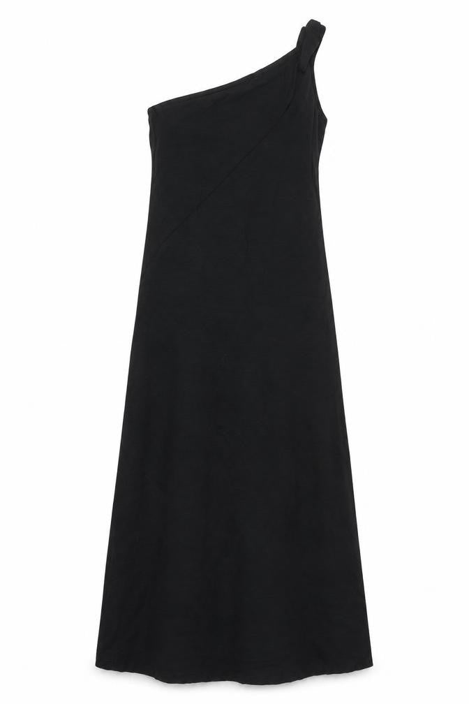 Marks and Womens Black Cotton Maxi Size 14 One Shoulder Pullover - Twist Strap