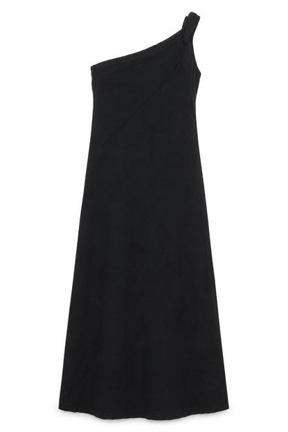 Marks and Womens Black Cotton Maxi Size 14 One Shoulder Pullover - Twist Strap