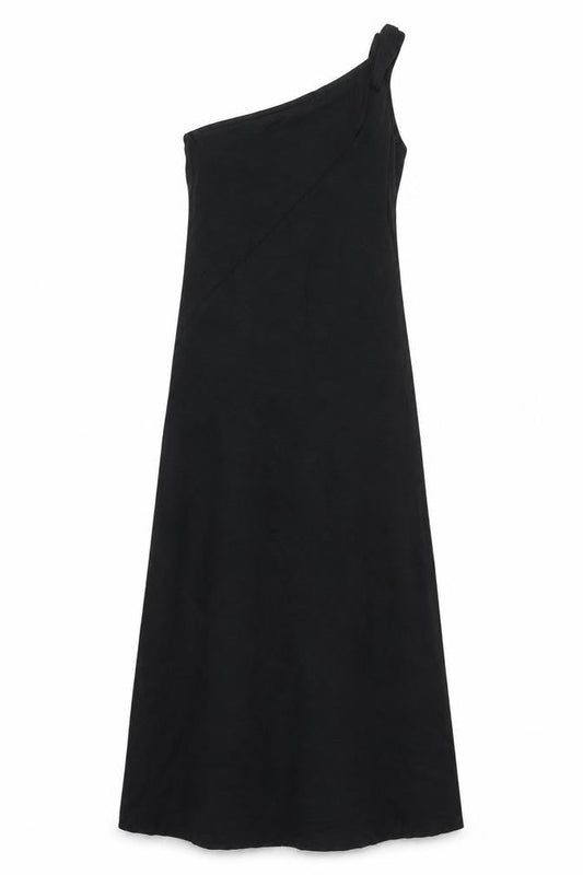 Marks and Womens Black Cotton Maxi Size 14 One Shoulder Pullover - Twist Strap