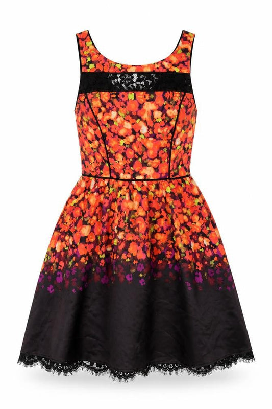 Jessica Simpson Womens Multicoloured Floral Polyester Fit & Flare Size 6 Scoop Neck Zip - Lace Trim