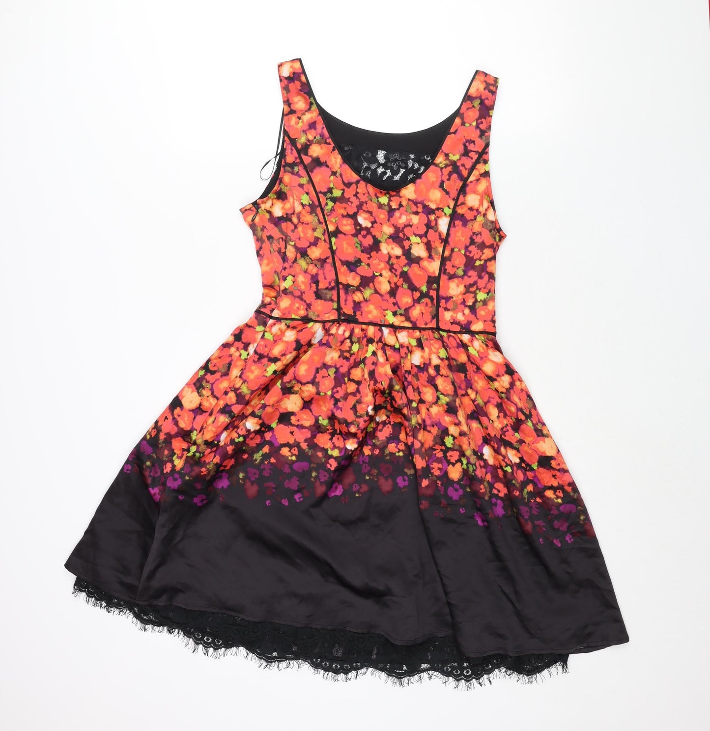 Jessica Simpson Womens Multicoloured Floral Polyester Fit & Flare Size 6 Scoop Neck Zip - Lace Trim