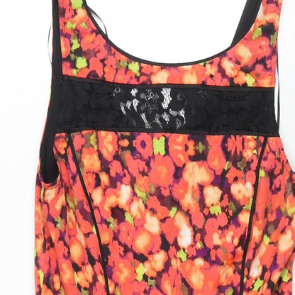 Jessica Simpson Womens Multicoloured Floral Polyester Fit & Flare Size 6 Scoop Neck Zip - Lace Trim