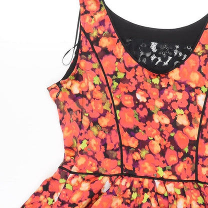 Jessica Simpson Womens Multicoloured Floral Polyester Fit & Flare Size 6 Scoop Neck Zip - Lace Trim
