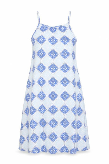 AND/OR Womens Blue Geometric Cotton Shift Size 10 Scoop Neck Pullover