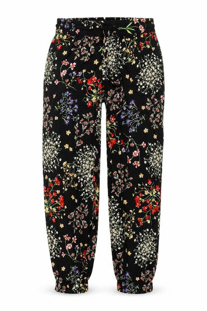 Artisan Womens Black Floral Viscose Harem Trousers Size S L29 in Regular Drawstring