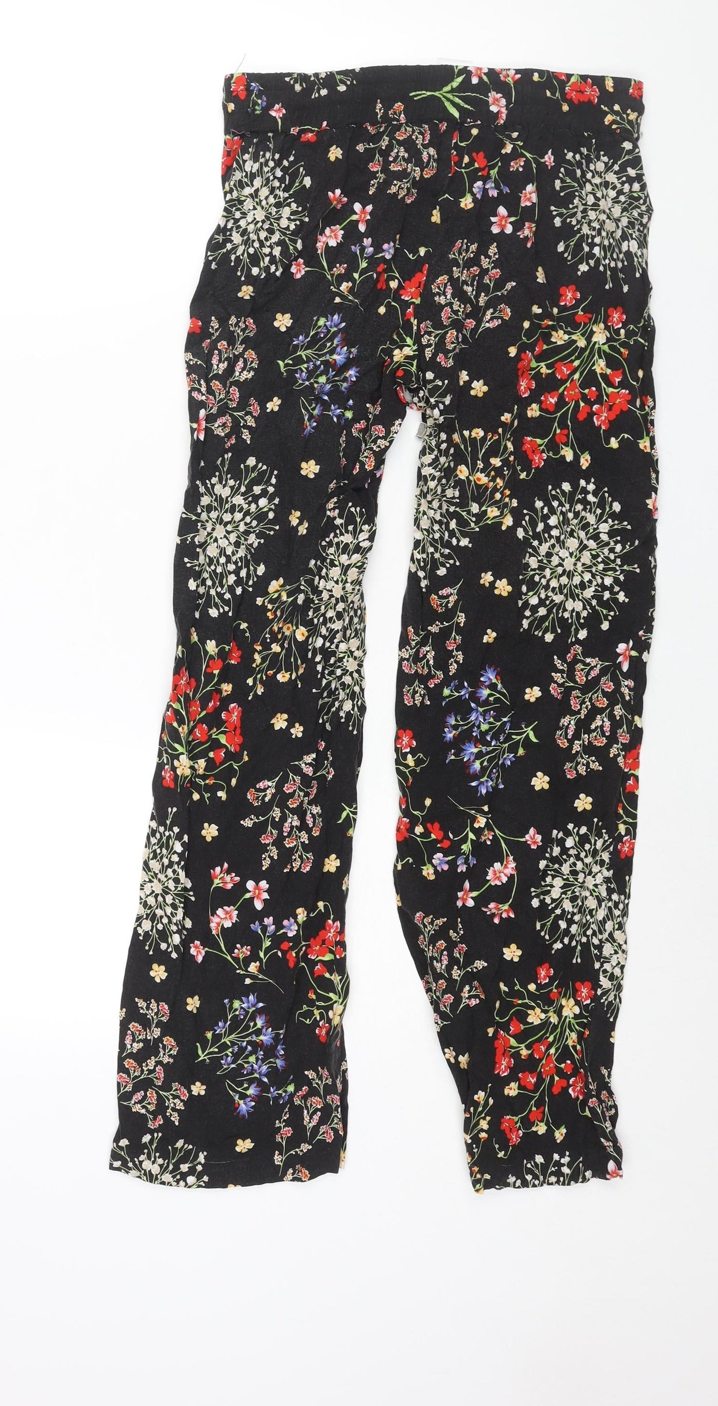 Artisan Womens Black Floral Viscose Harem Trousers Size S L29 in Regular Drawstring