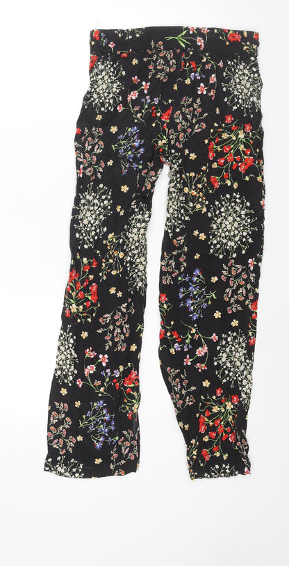 Artisan Womens Black Floral Viscose Harem Trousers Size S L29 in Regular Drawstring
