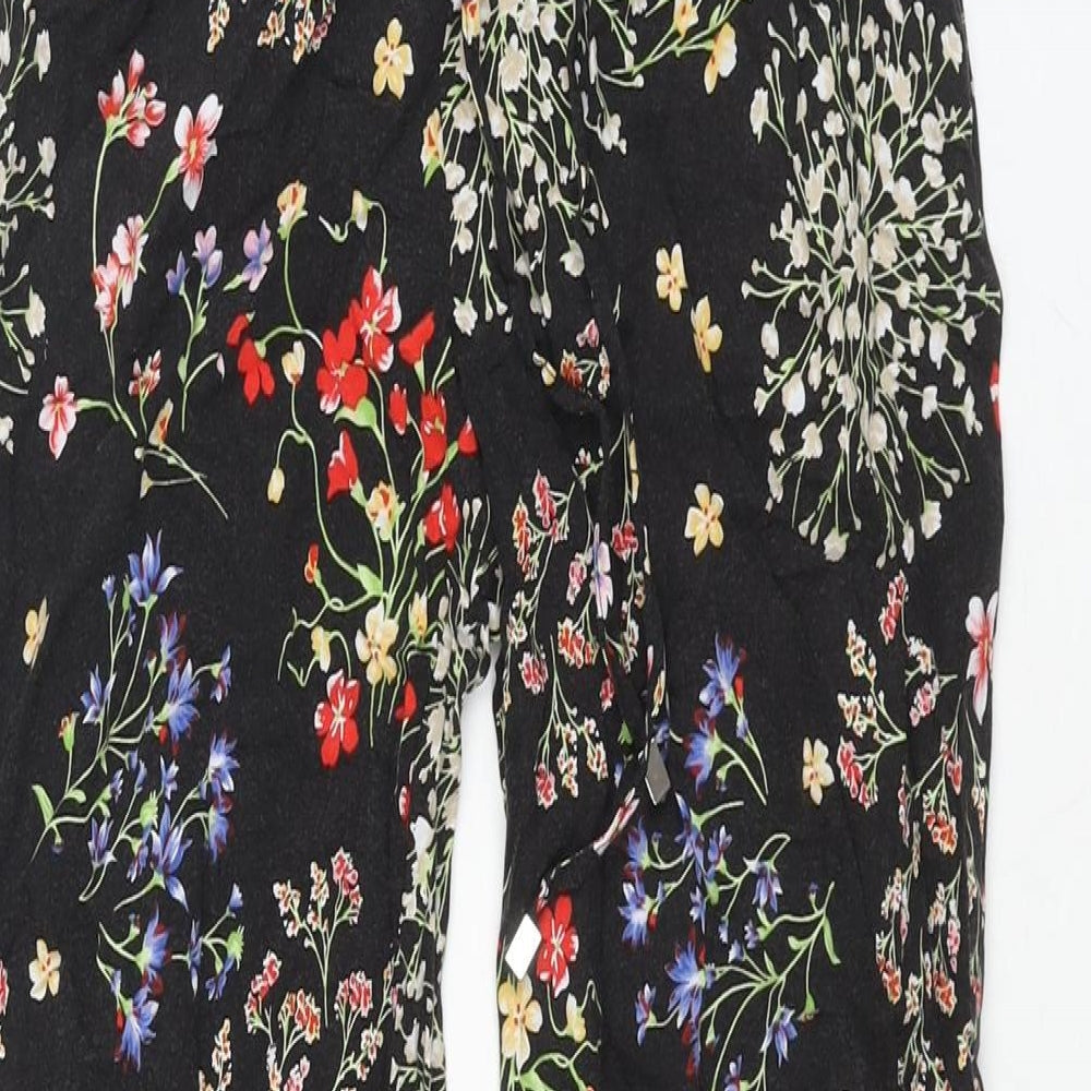 Artisan Womens Black Floral Viscose Harem Trousers Size S L29 in Regular Drawstring