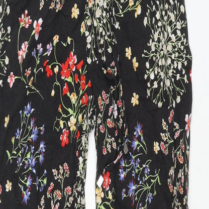 Artisan Womens Black Floral Viscose Harem Trousers Size S L29 in Regular Drawstring