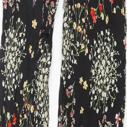 Artisan Womens Black Floral Viscose Harem Trousers Size S L29 in Regular Drawstring