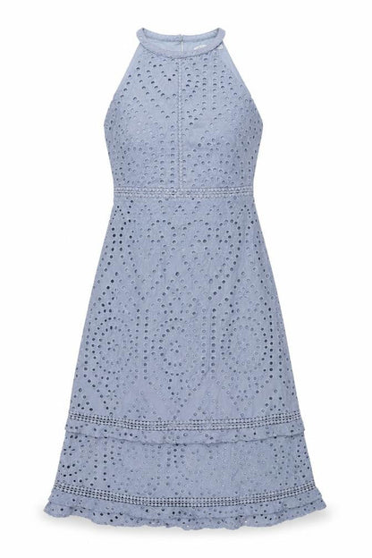 Oasis Womens Blue Cotton Shift Size 8 Round Neck Zip - Frill