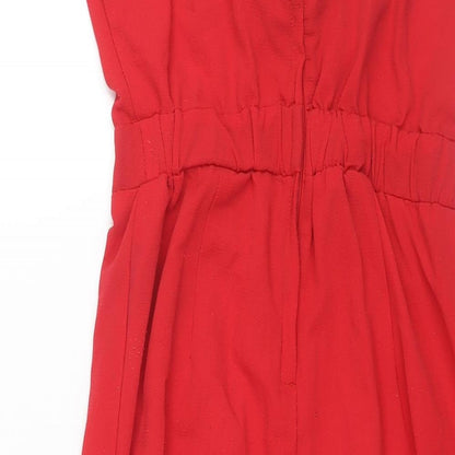 Divided by H&M Womens Red Polyester Jumpsuit One-Piece Size 10 L24 in Zip - Cut Out Tie Detail