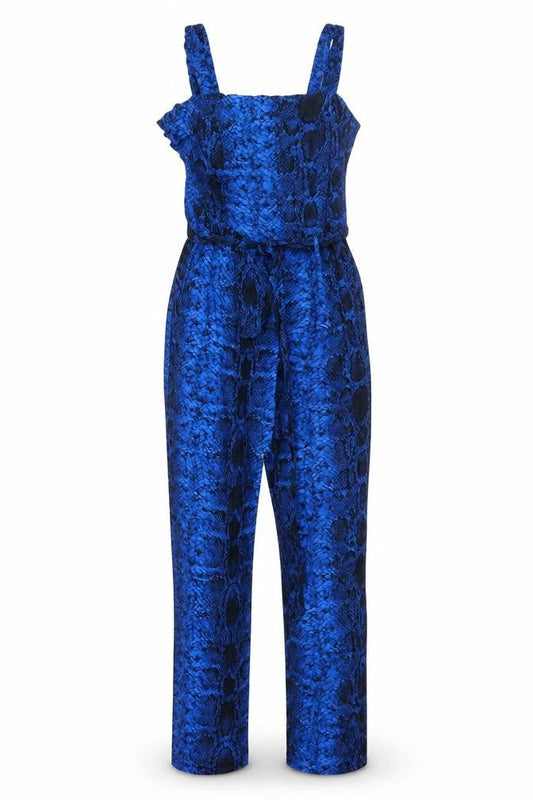 Dorothy Perkins Womens Blue Animal Print Viscose Jumpsuit One-Piece Size 10 L30 in Zip - Belted Snakeskin Print