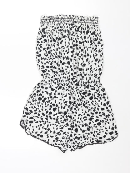 NEXT Womens White Geometric Viscose Playsuit One-Piece Size 6 Pullover - Drawstring Waist