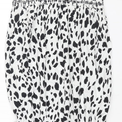 NEXT Womens White Geometric Viscose Playsuit One-Piece Size 6 Pullover - Drawstring Waist