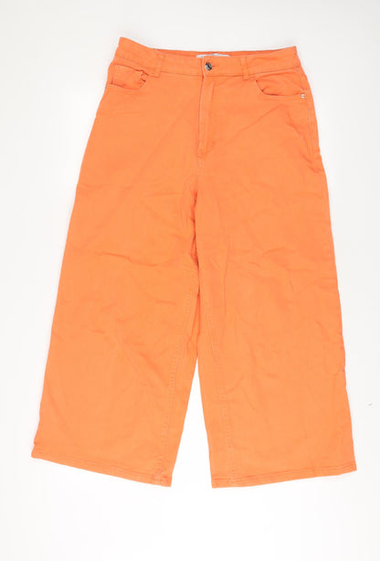 Denim & Co. Womens Orange Cotton Wide-Leg Jeans Size 12 L25 in Regular Zip