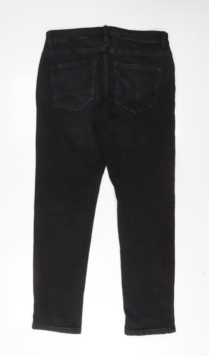 NEXT Mens Black Cotton Straight Jeans Size 32 in L31 in Slim Button