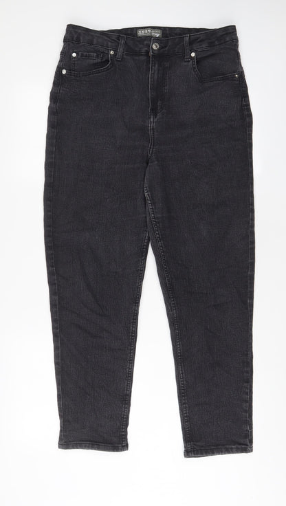 Denim & Co. Womens Grey Cotton Tapered Jeans Size 14 L27 in Regular Zip