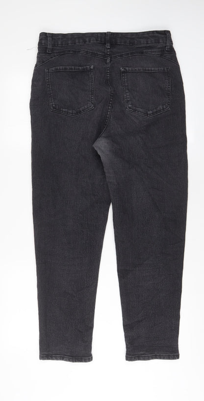 Denim & Co. Womens Grey Cotton Tapered Jeans Size 14 L27 in Regular Zip