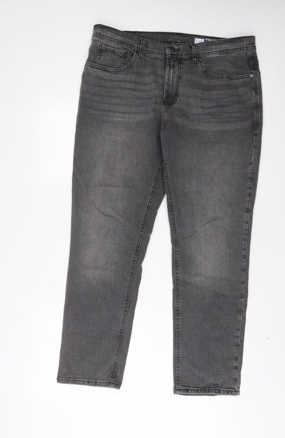 F&F Mens Grey Cotton Straight Jeans Size 36 in L30 in Slim Zip