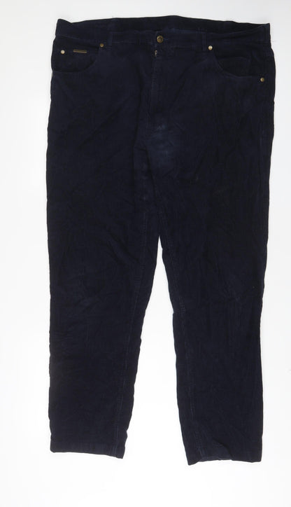 Peter Christan Mens Blue Cotton Trousers Size 44 in L34 in Regular Zip - Long Leg