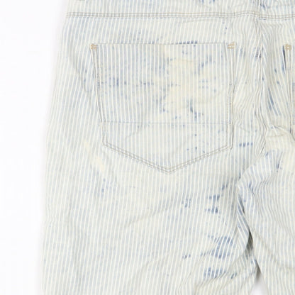 River Island Mens Blue Striped Cotton Bermuda Shorts Size 32 in L11 in Regular Zip - Acid wash