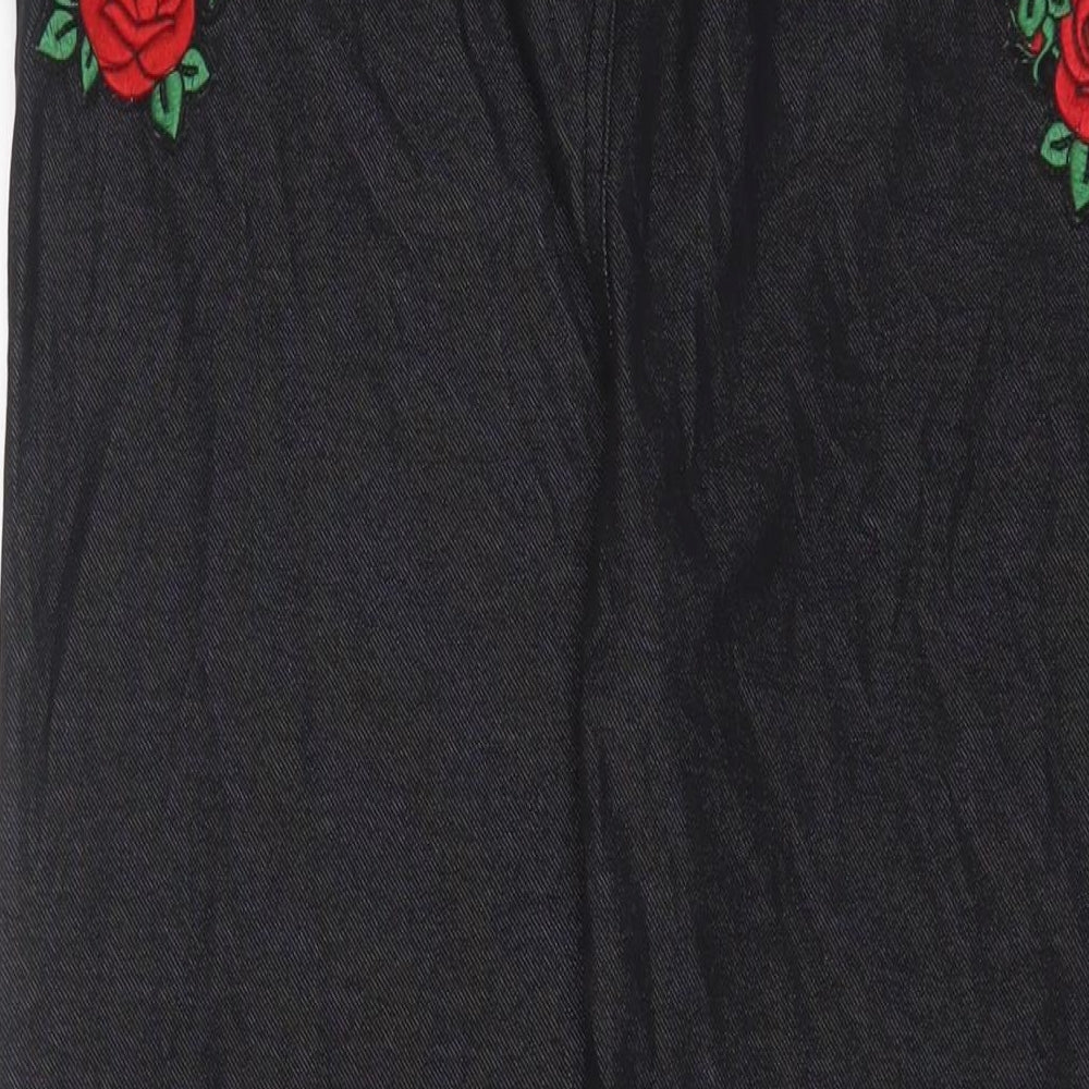 Select Womens Black Floral Cotton Jegging Jeans Size 18 L29 in Regular - Embroidered