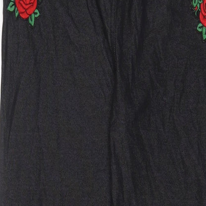 Select Womens Black Floral Cotton Jegging Jeans Size 18 L29 in Regular - Embroidered